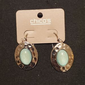 Chicos silver and turquoise colored oval earrings